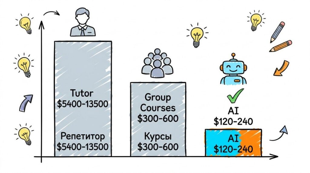 Стоимость обучения английскому: AI vs репетитор vs курсы