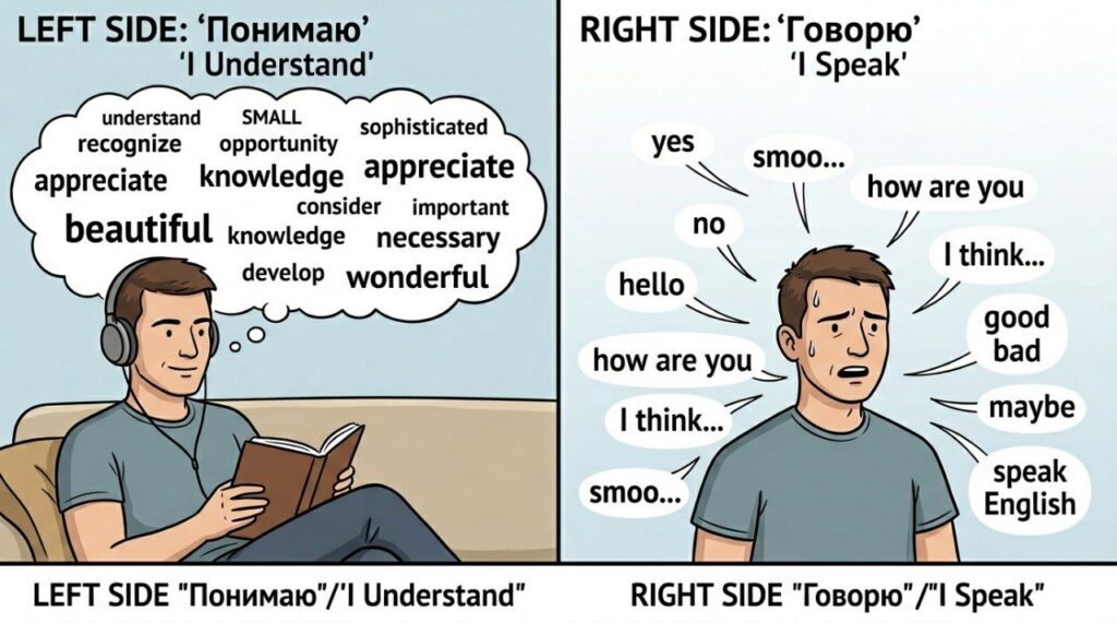 понимать английский но не говорить — разрыв между пассивным и активным словарным запасом