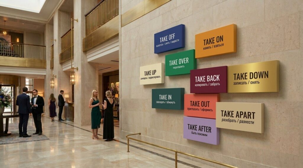 фразовый глагол take в английском языке — таблица с переводом