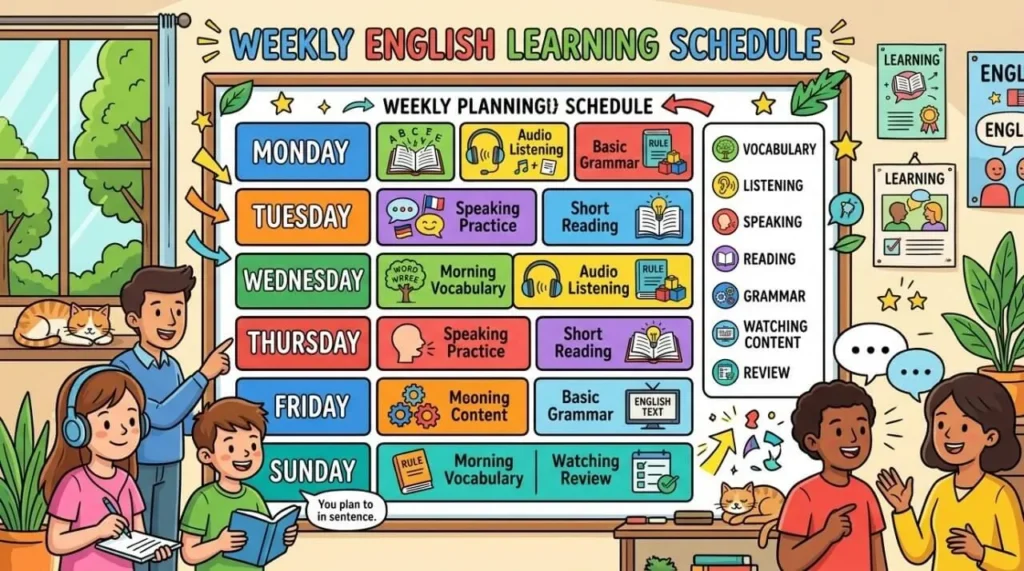 Пример недельного расписания занятий английским для начинающих