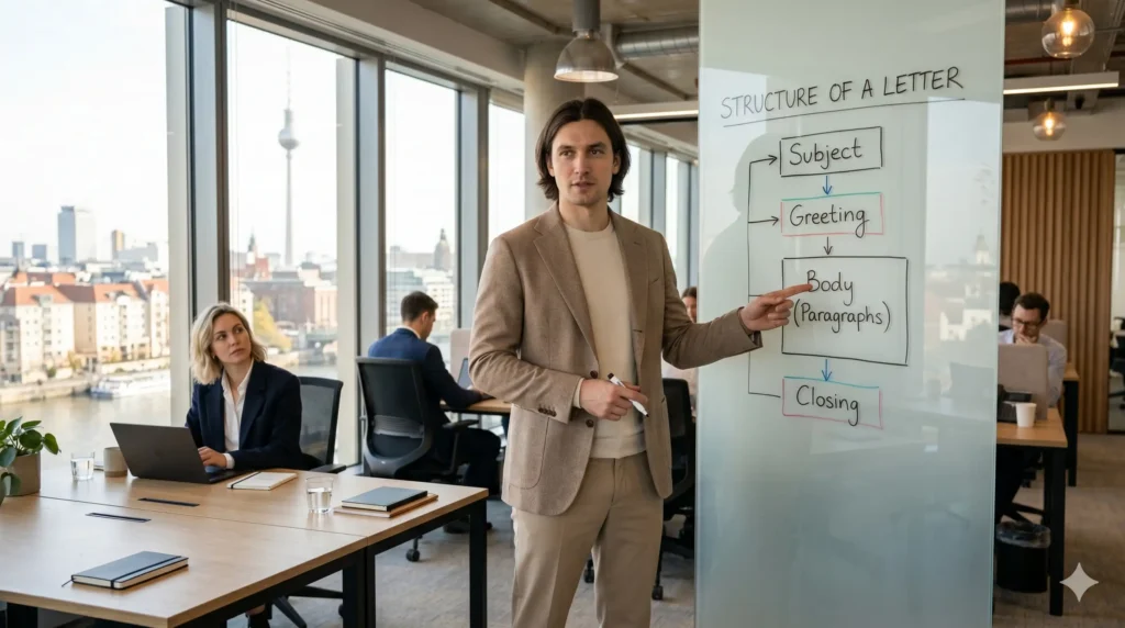 структура делового письма на английском — subject greeting body closing