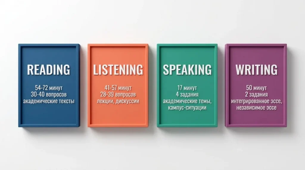 структура экзамена toefl — четыре раздела и формат